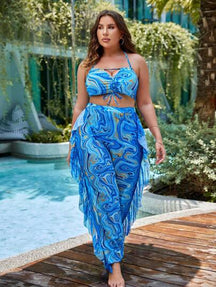 Conjunto 3 Peças Biquíni e Calça Estampa Linda Plus Size