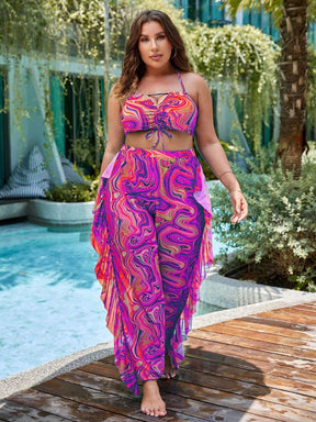 Conjunto 3 Peças Biquíni e Calça Estampa Linda Plus Size