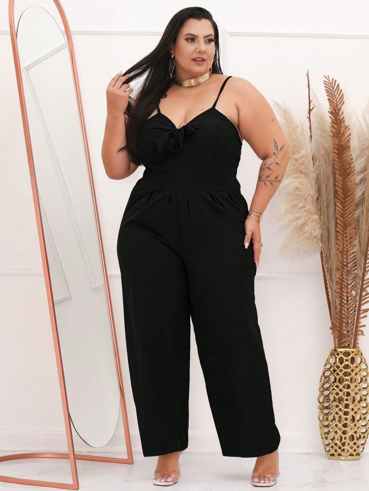 Macacão Longo Social Plus Size Soltinho Flare Decotado Madrinha Casamento Civil Moda Verão