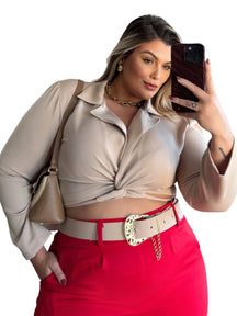 Cropped Alfaiataria Plus Size Blazer Transpassado Social Elegante