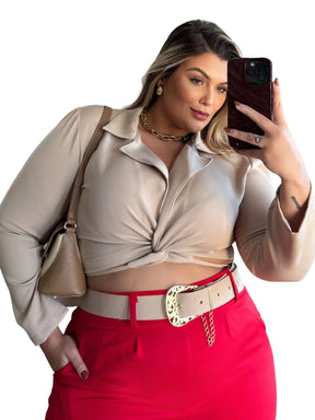 Cropped Alfaiataria Plus Size Blazer Transpassado Social Elegante