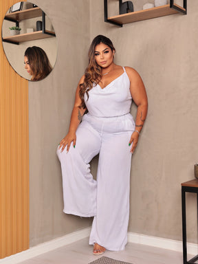 Conjunto Plus Size Calça Pantalona e Top Gola Boba